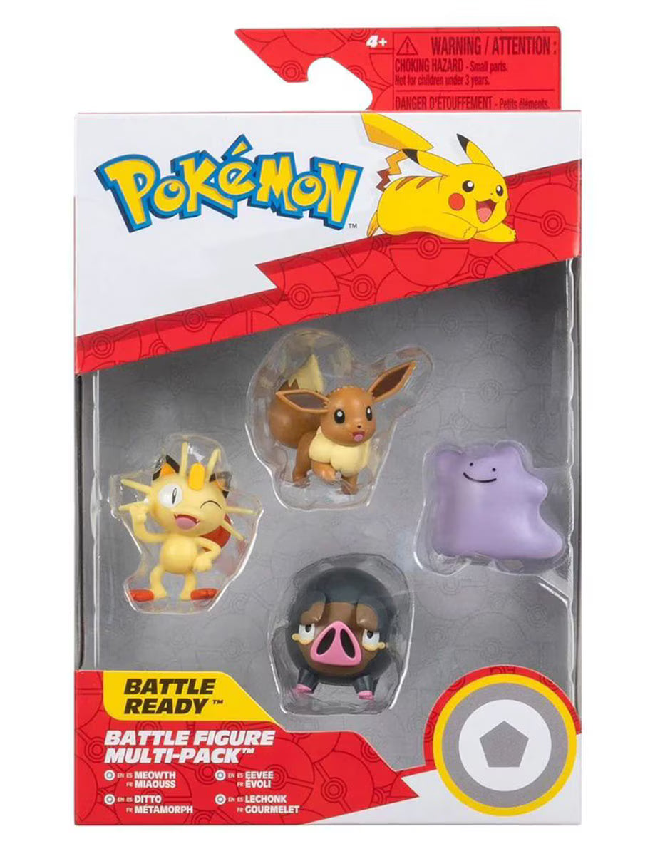 Pokémon – Set de Figuras de Acción Battle Figure Multi-Pack | Eevee, Meowth, Ditto & Lechonk