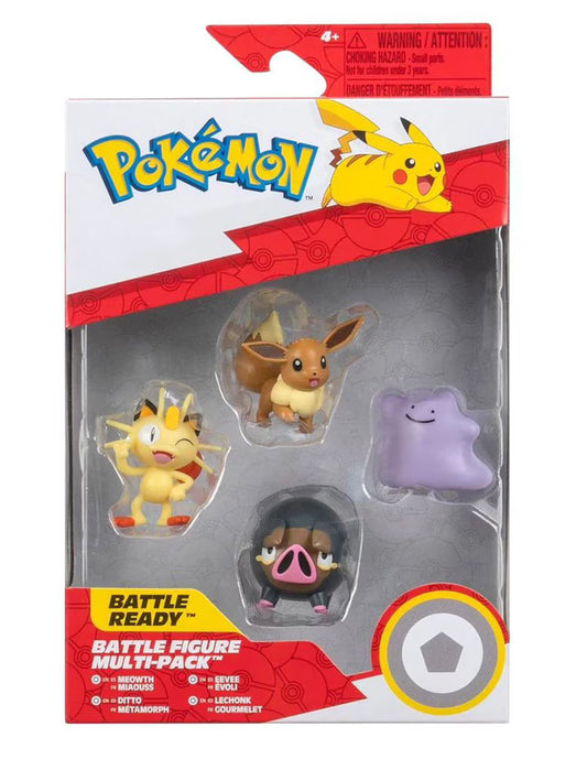 Pokémon – Set de Figuras de Acción Battle Figure Multi-Pack | Eevee, Meowth, Ditto & Lechonk