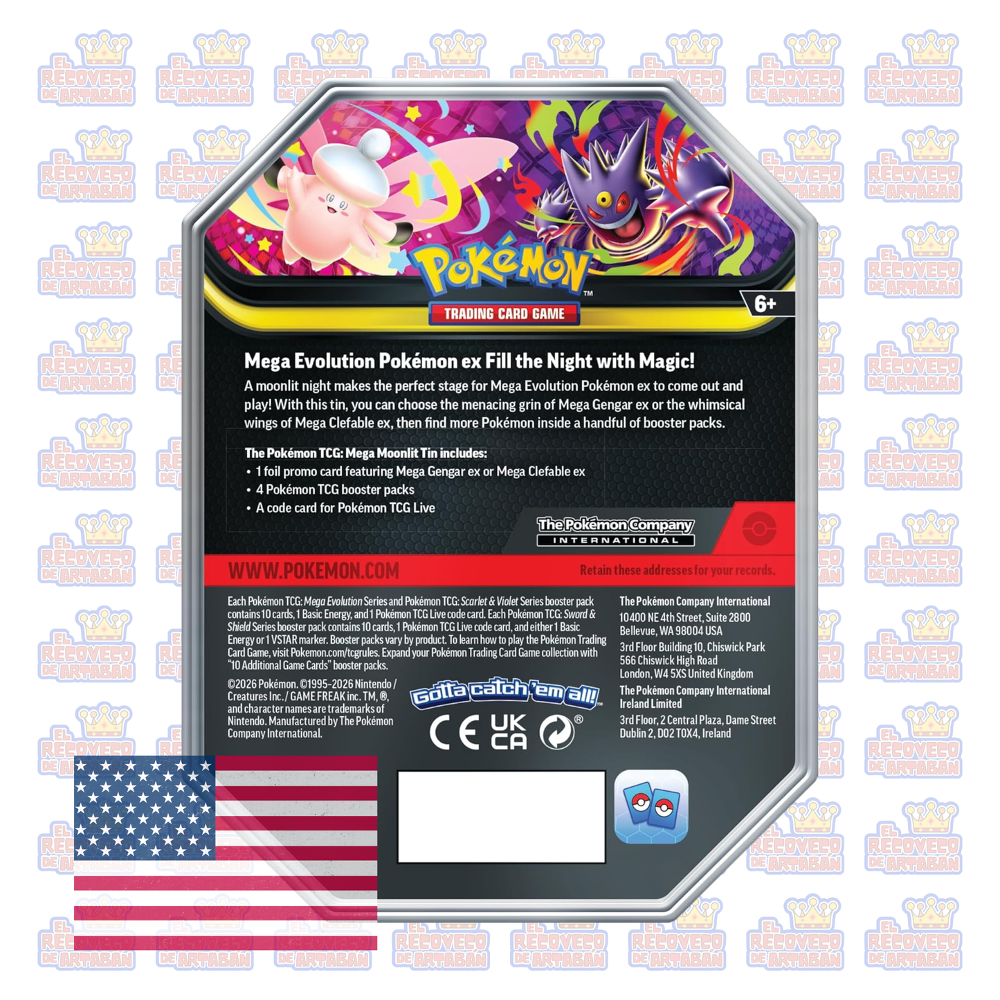 Pokémon TCG: Mega Moonlit Tin – Mega Gengar ex / Mega Clefable ex (En Inglés)