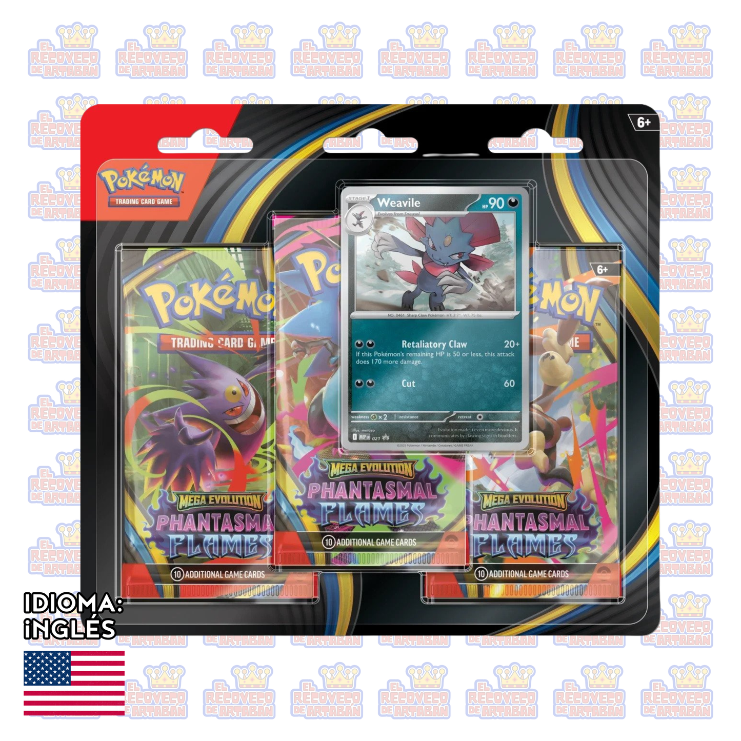 Pokémon TCG: Mega Evoluciones — Phantasmal Flames Three-Booster Blister en Inglés