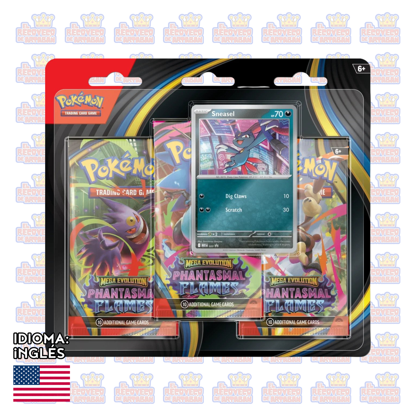 Pokémon TCG: Mega Evoluciones — Phantasmal Flames Three-Booster Blister en Inglés