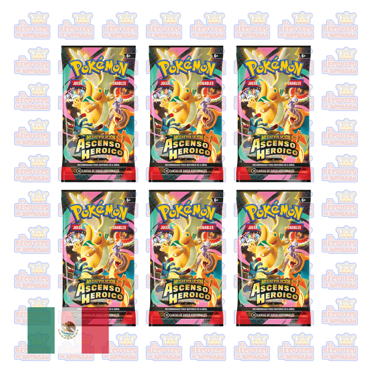 (En Español) Pokémon TCG – Mega Evolución: Ascenso Heroico | Paquete de Sobres de Refuerzo (6 Sobres)