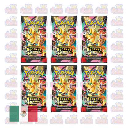 (En Español) Pokémon TCG – Mega Evolución: Ascenso Heroico | Paquete de Sobres de Refuerzo (6 Sobres)